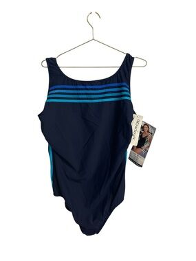 Miraclesuit Womens Plus Size 24W One Piece Swimsuit Navy Blue Striped 84237 NWT